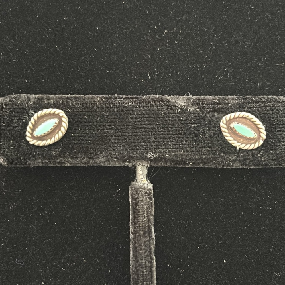 Turquoise and Sterling Rope Edge Earrings